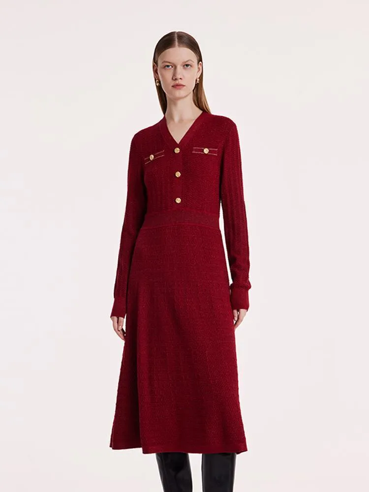 Machine Washable Wool V-Neck Knit Dress
