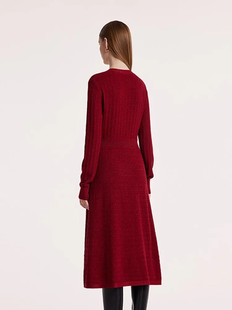 Machine Washable Wool V-Neck Knit Dress