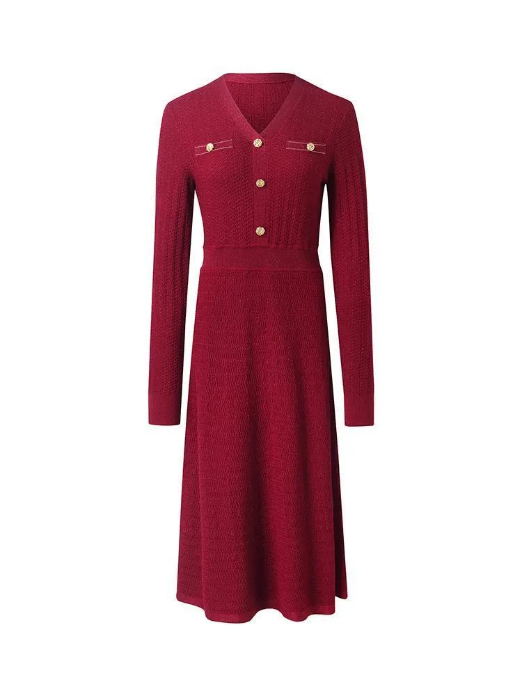 Machine Washable Wool V-Neck Knit Dress