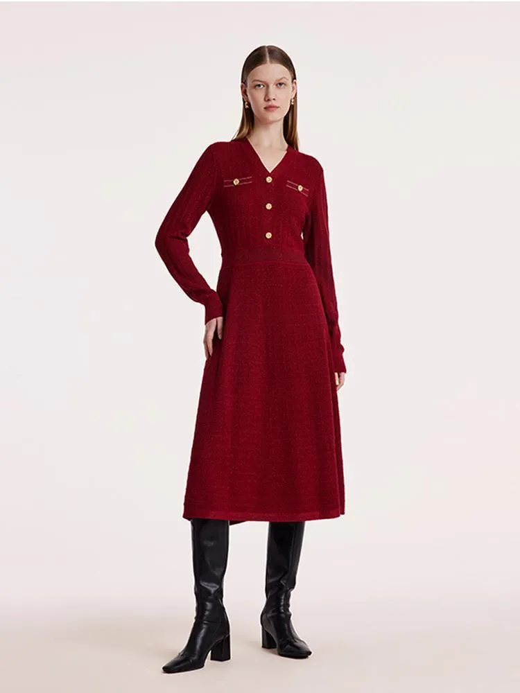 Machine Washable Wool V-Neck Knit Dress