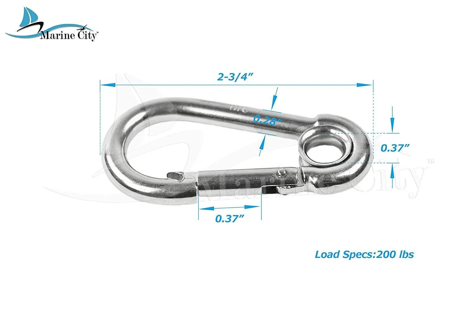 Marine City 316 Stainless-Steel 2-3/4” Carabiners/Clip Snap Hook with Ring for Climbing, Fishing, Hiking (2pcs)
