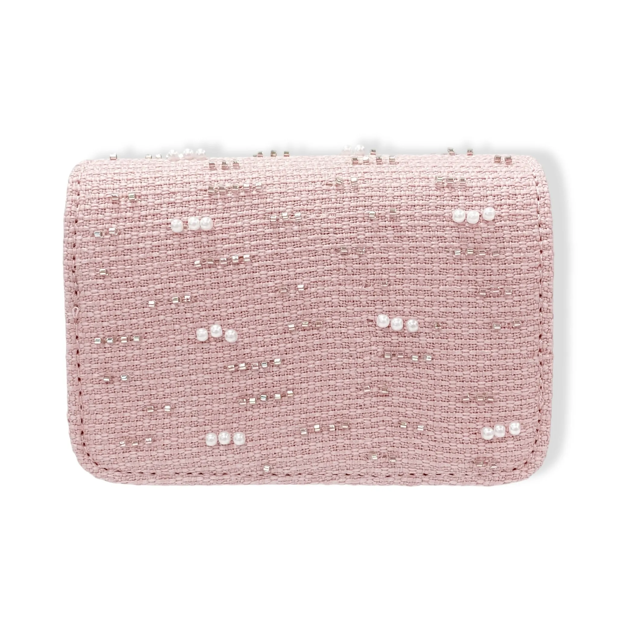 Pearls & Beads Tweed Purse -pink