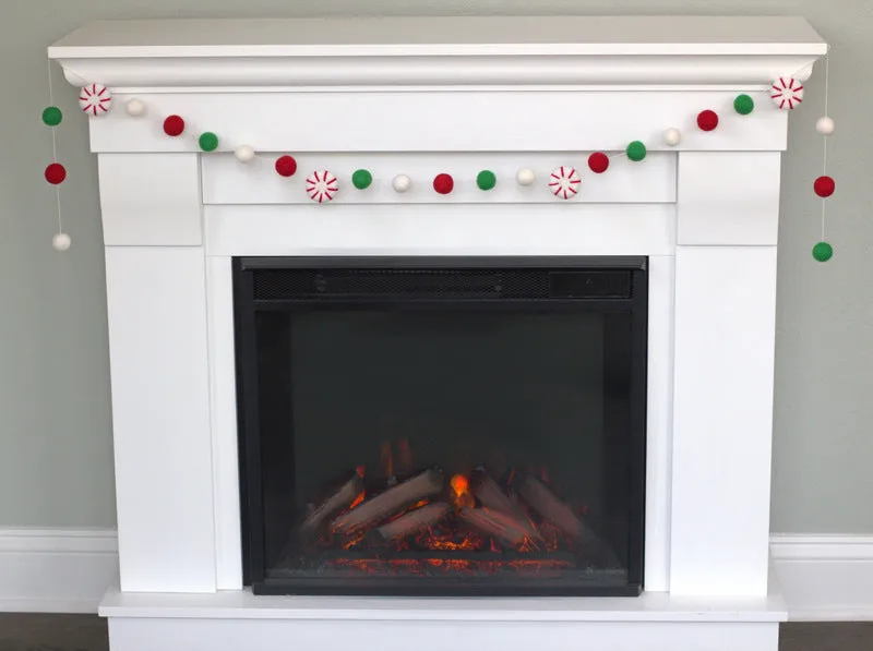 Peppermint Felt Christmas Garland- Red, Kelly Green, White