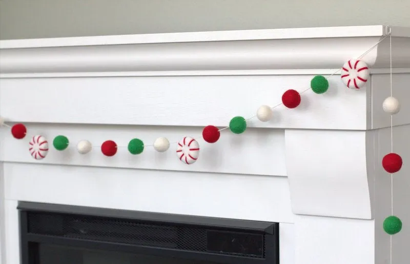 Peppermint Felt Christmas Garland- Red, Kelly Green, White