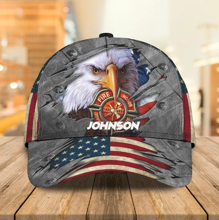 Personalized Eagle Firefighter 3D Baseball Cap American Flag Pattern Firefighter Hat