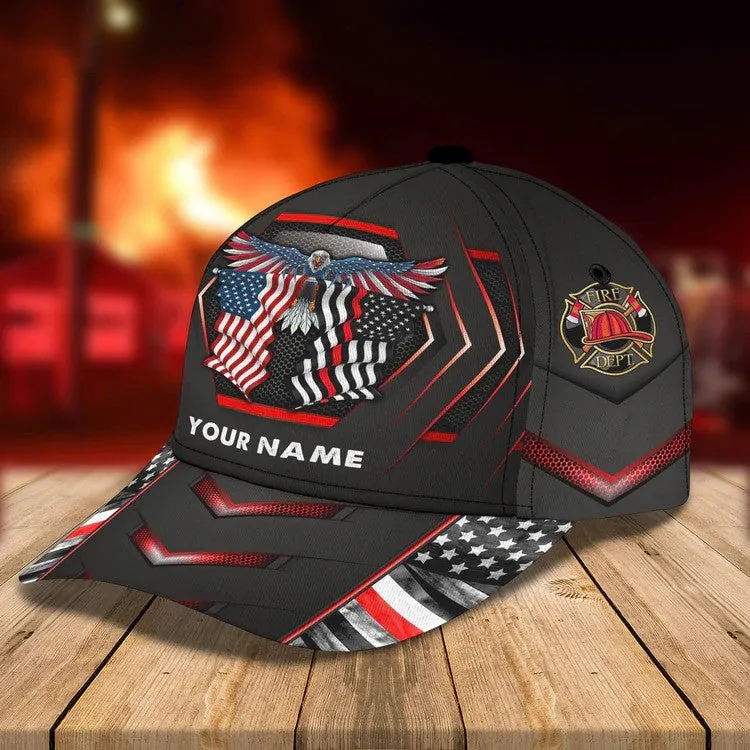 Personalized Eagle Firefighter Flag Cap, Firefighter Hat for Dad
