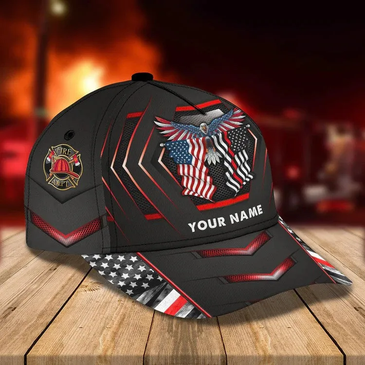 Personalized Eagle Firefighter Flag Cap, Firefighter Hat for Dad