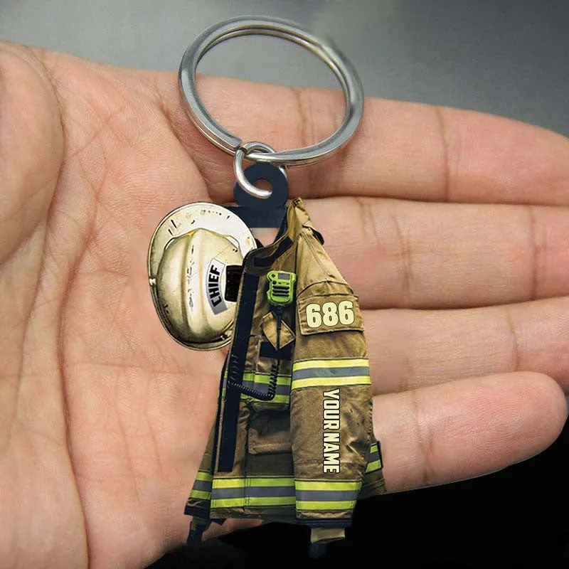 Personalized Firefighter Apprentice Keychain, Custom Name Flat Acrylic Keychain for Firefighter