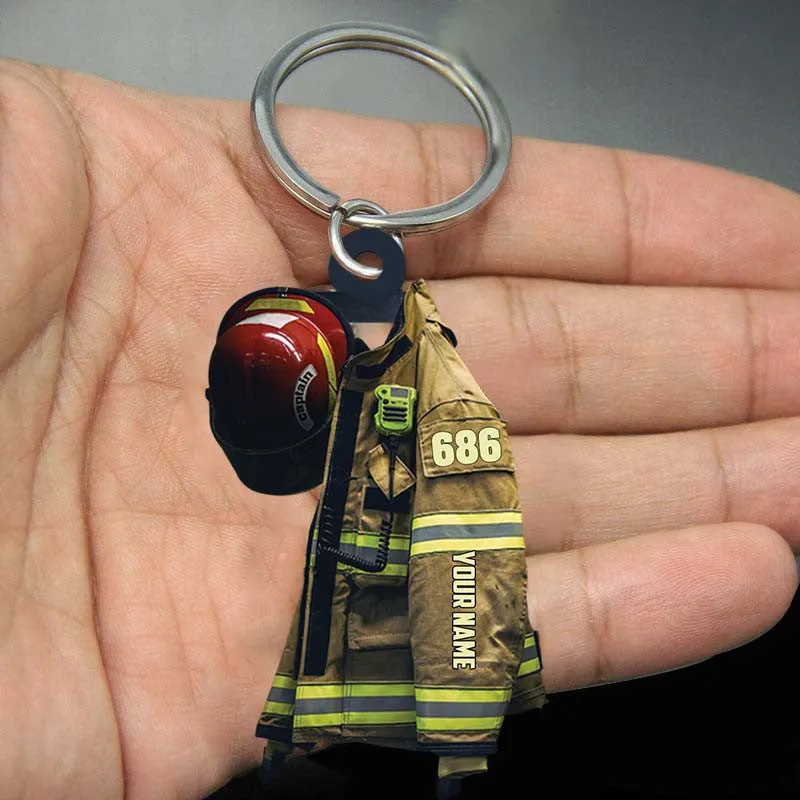 Personalized Firefighter Apprentice Keychain, Custom Name Flat Acrylic Keychain for Firefighter