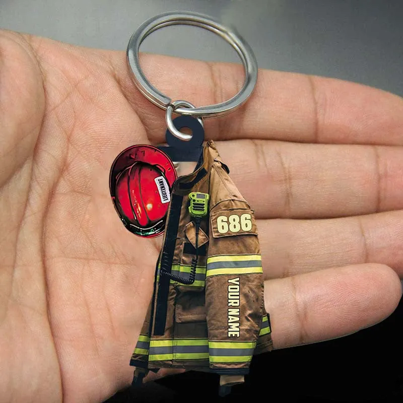 Personalized Firefighter Apprentice Keychain, Custom Name Flat Acrylic Keychain for Firefighter