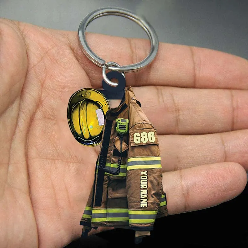 Personalized Firefighter Apprentice Keychain, Custom Name Flat Acrylic Keychain for Firefighter