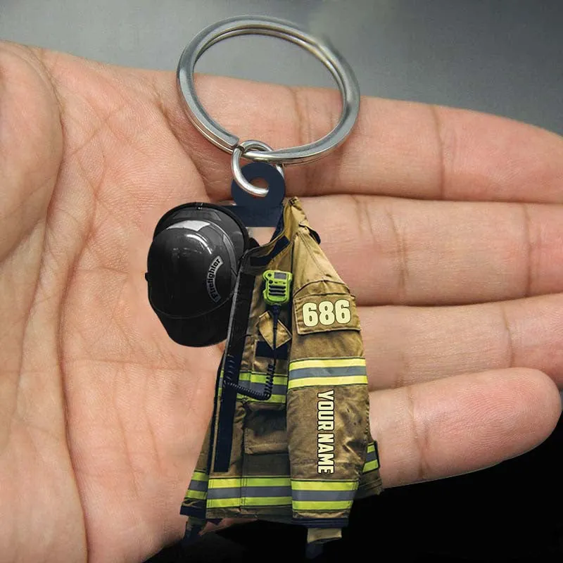 Personalized Firefighter Apprentice Keychain, Custom Name Flat Acrylic Keychain for Firefighter