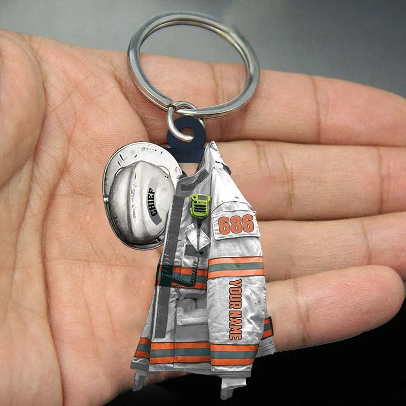 Personalized Firefighter Apprentice Keychain, Custom Name Flat Acrylic Keychain for Firefighter