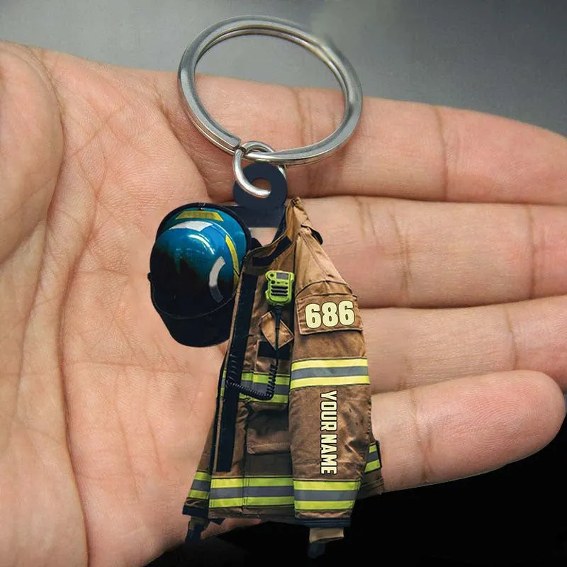 Personalized Firefighter Apprentice Keychain, Custom Name Flat Acrylic Keychain for Firefighter
