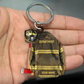 Personalized Firefighter Armor Shaped Flat Acrylic Keychain, Firefighter Outfit Uniform Helmet Keychain