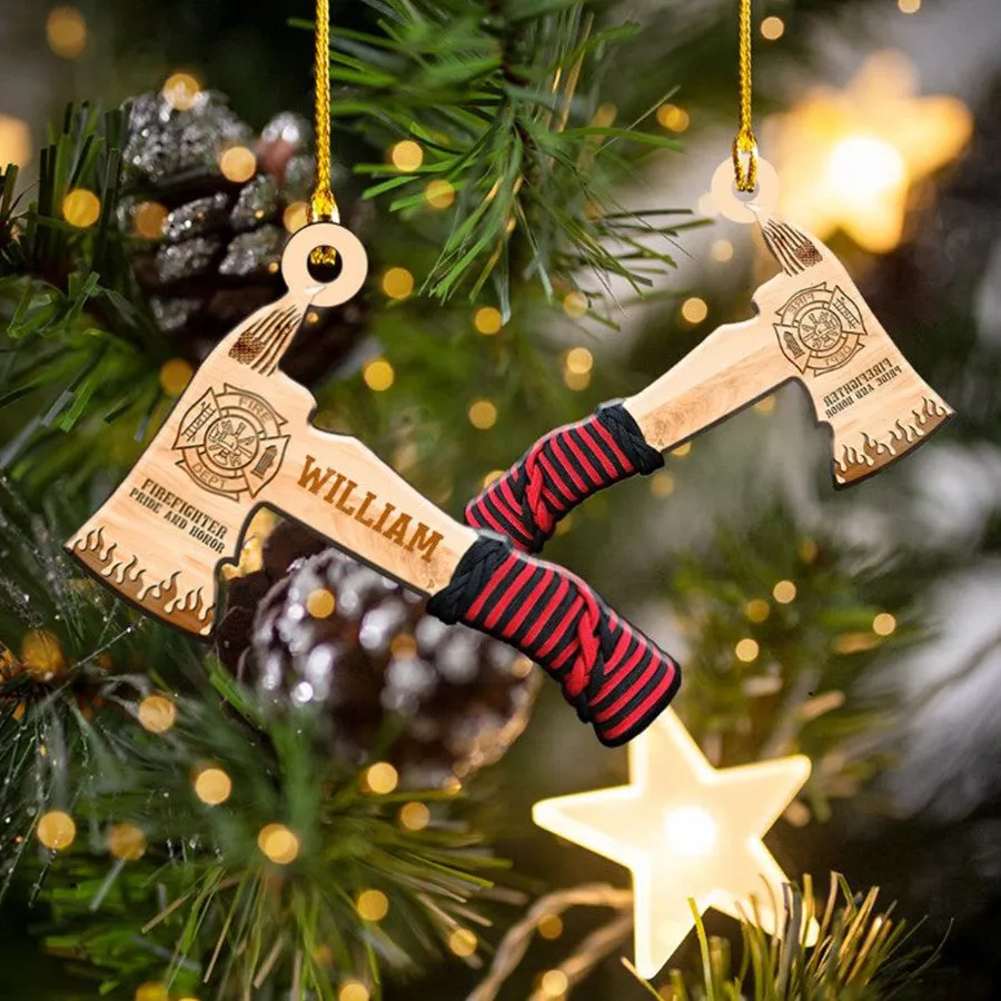 Personalized Firefighter Axe Ornament, Custom Name Firefighter Acrylic Ornament for Fireman