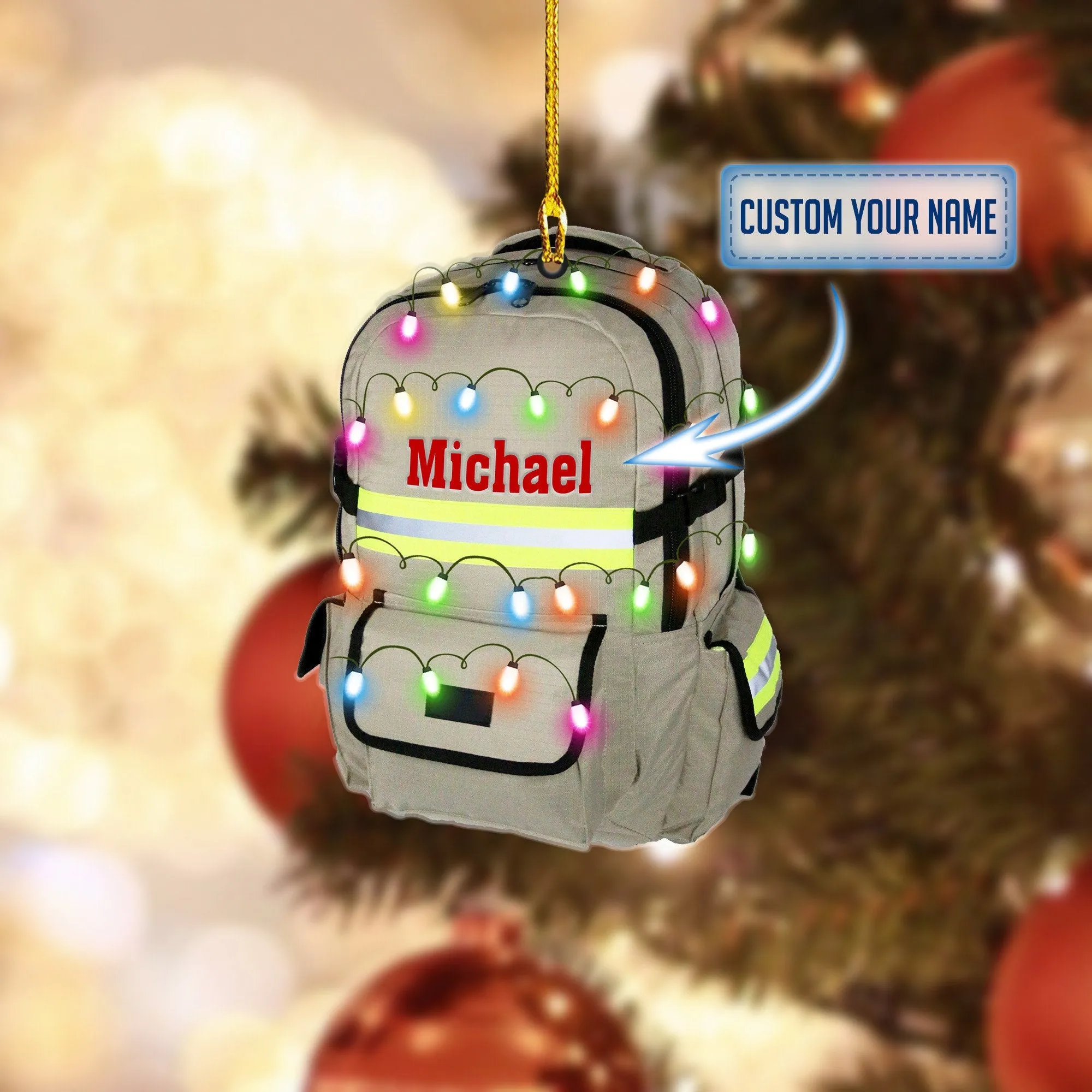 Personalized Firefighter Christmas Tool Backpack Ornaments, Gift for Men Dad Son