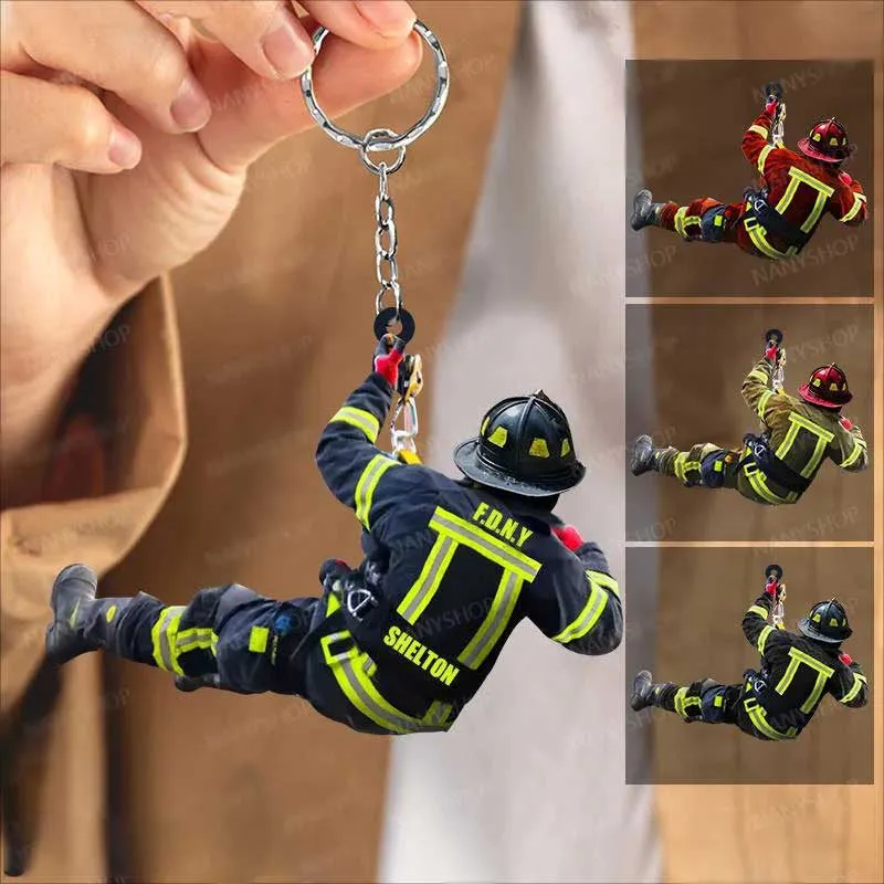 Personalized Firefighter Christmas -Two Sided Keychain Gift for Dad Firefighter Acrylic Flat Keychain