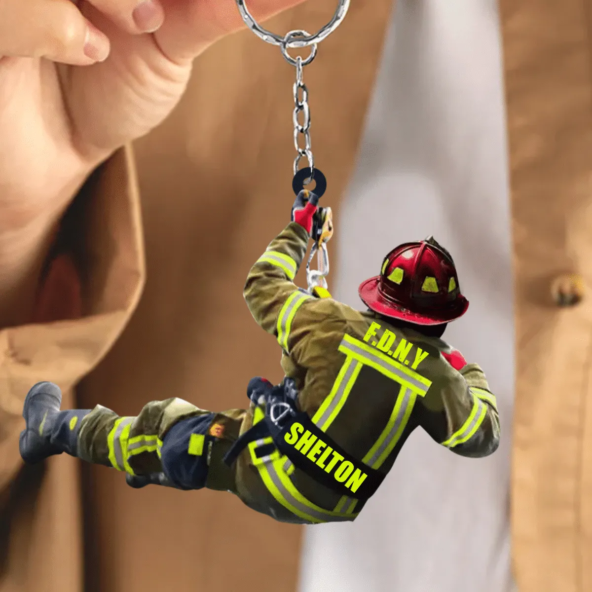 Personalized Firefighter Christmas -Two Sided Keychain Gift for Dad Firefighter Acrylic Flat Keychain