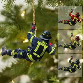 Personalized Firefighter Christmas -Two Sided Ornament for Fireman, Gift for Dad and Mom Christmas Firefighter Ornament