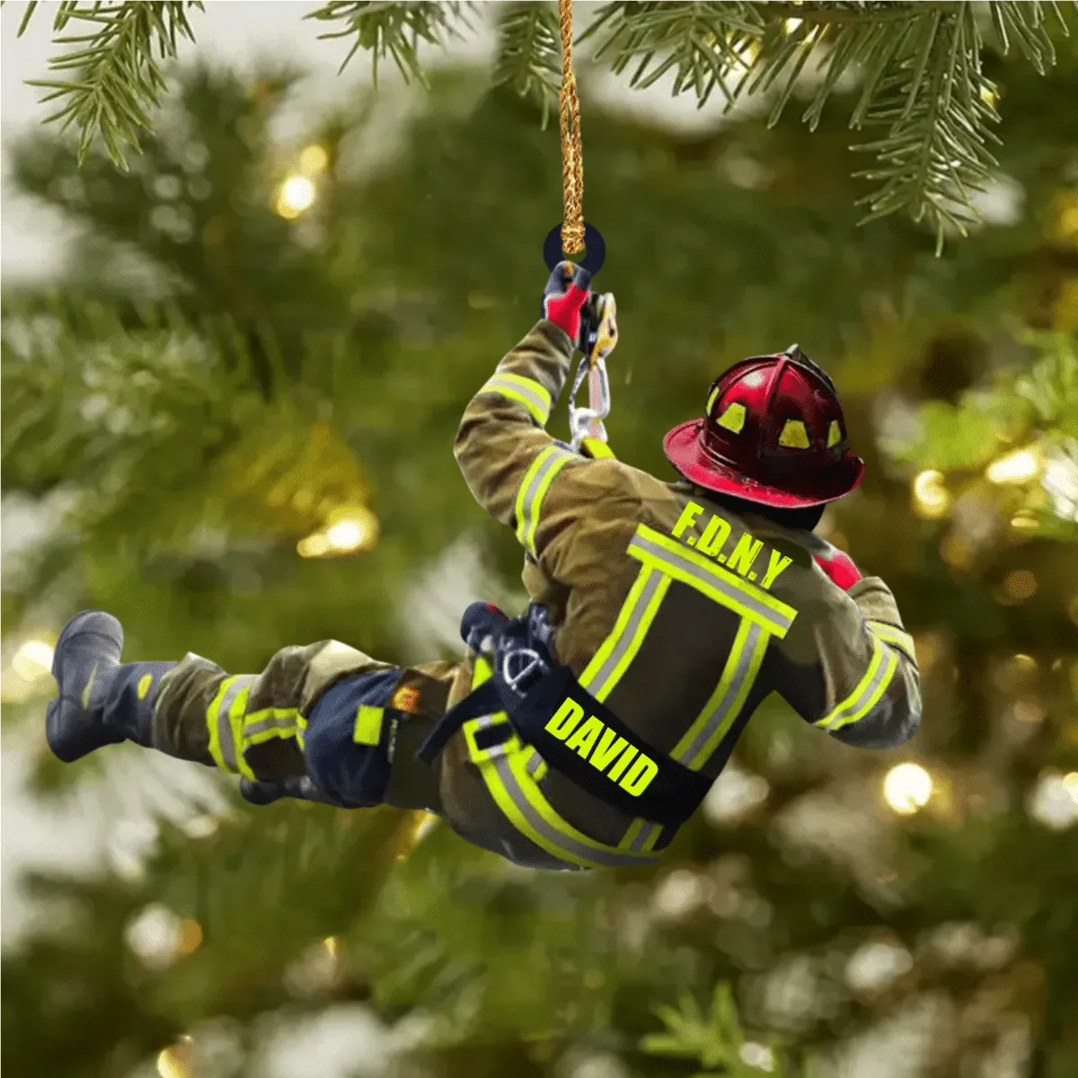 Personalized Firefighter Christmas -Two Sided Ornament for Fireman, Gift for Dad and Mom Christmas Firefighter Ornament