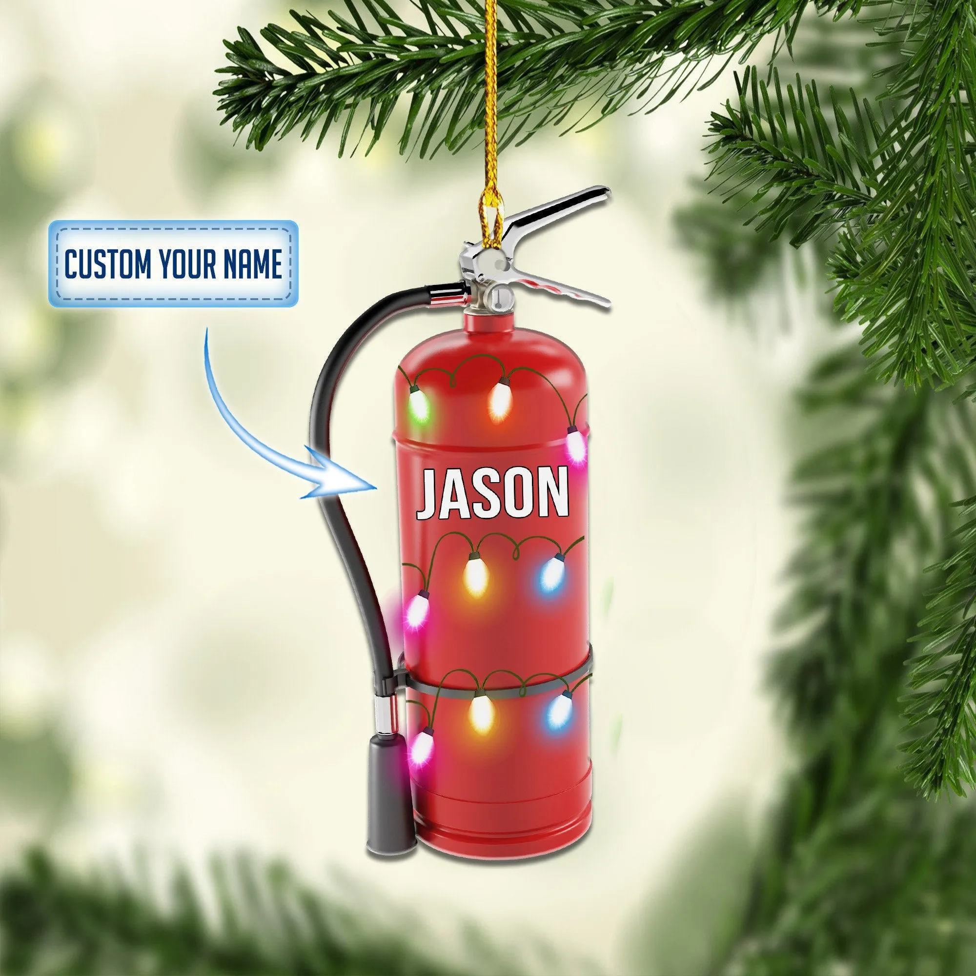 Personalized Firefighter Extinguisher Christmas Ornaments, Gift for Firefighter Ornament