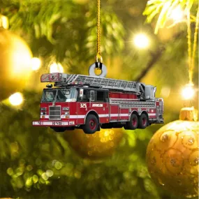 Personalized Firefighter Truck Acrylic Ornament for Fireman, Christmas Firefighter Ornament
