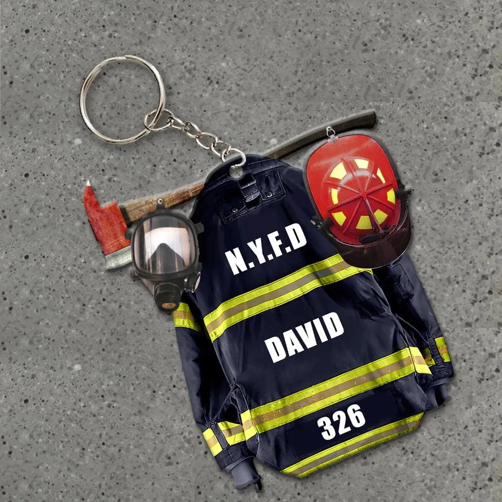 Personalized Firefighter Uniform Keychain - Custom Name & Number/Unit Acrylic Keychain for Dad Mom Firefighter