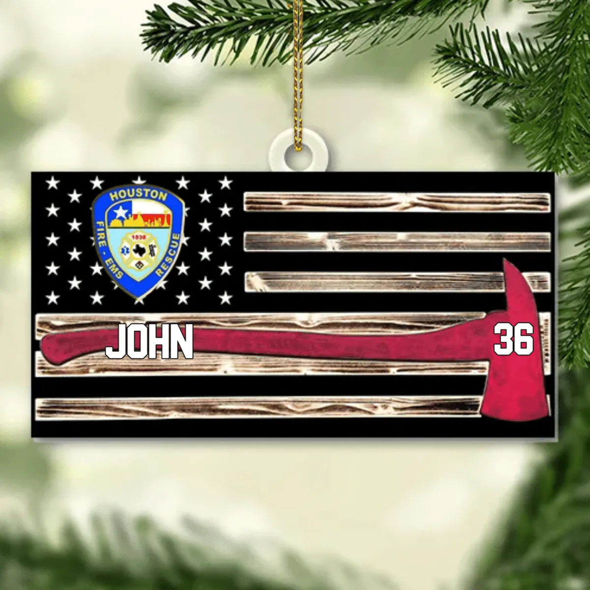 Personalized Firefighter Us Flag Ornament Firefighter American Flag Logo Cut Shaped Acrylic Ornament Two Sides M0402