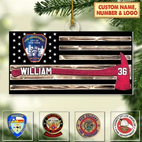 Personalized Firefighter Us Flag Ornament Firefighter American Flag Logo Cut Shaped Acrylic Ornament Two Sides M0402