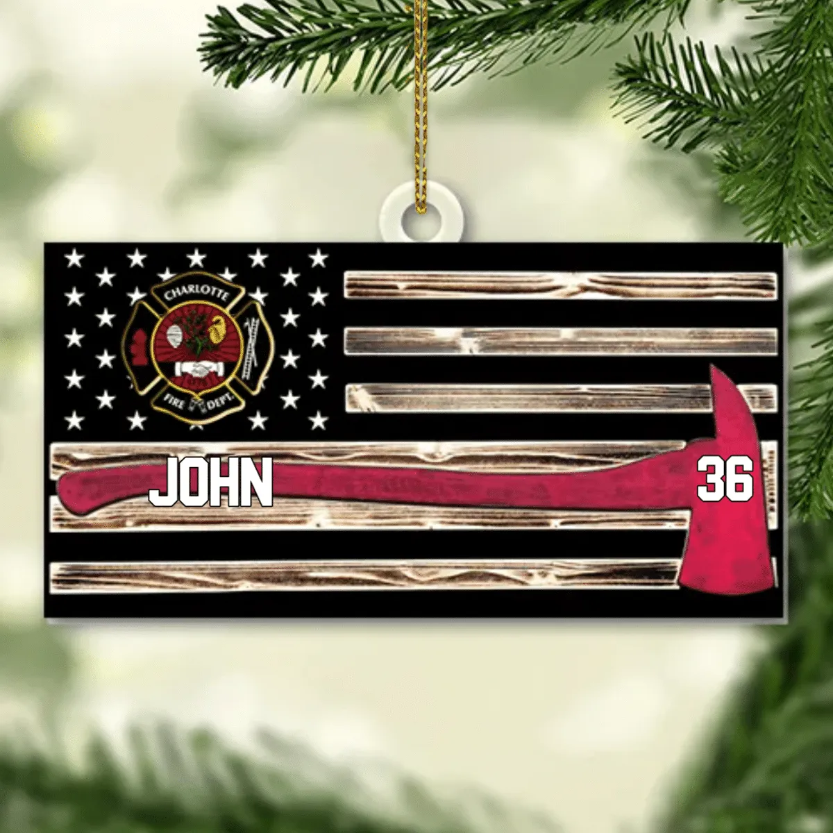 Personalized Firefighter Us Flag Ornament Firefighter American Flag Logo Cut Shaped Acrylic Ornament Two Sides M0402