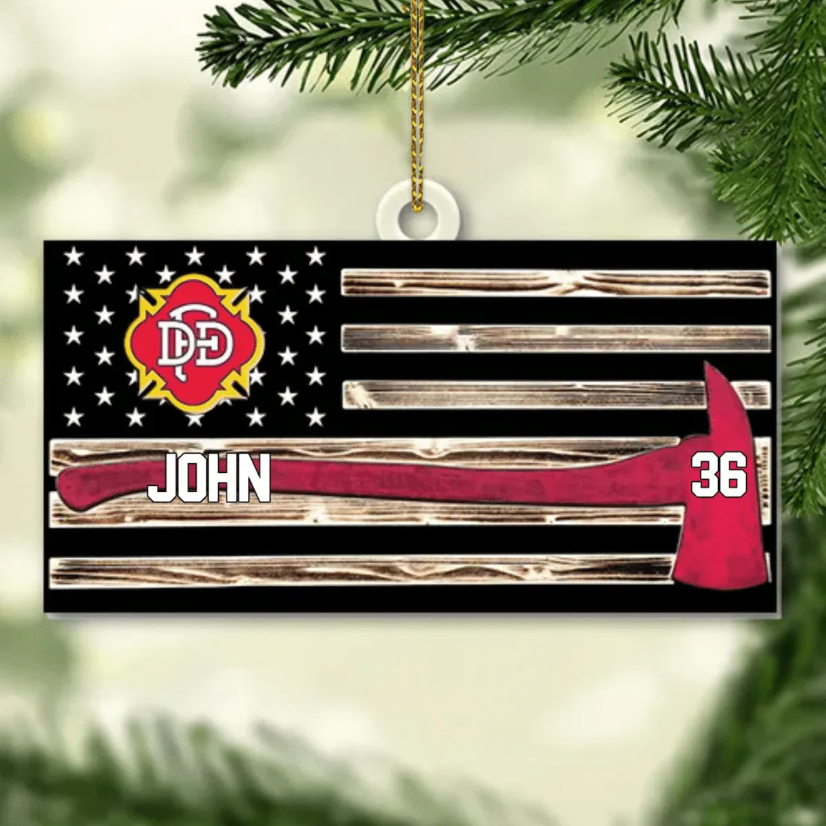 Personalized Firefighter Us Flag Ornament Firefighter American Flag Logo Cut Shaped Acrylic Ornament Two Sides M0402