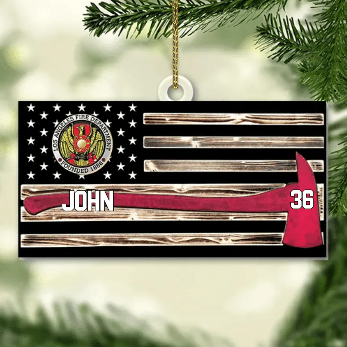 Personalized Firefighter Us Flag Ornament Firefighter American Flag Logo Cut Shaped Acrylic Ornament Two Sides M0402