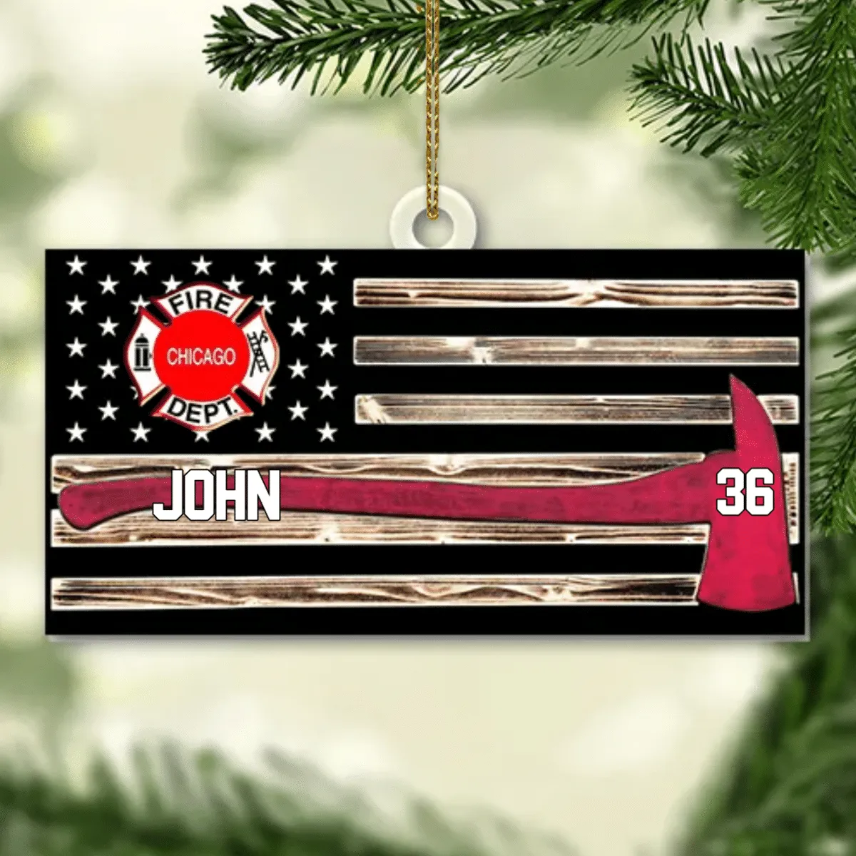 Personalized Firefighter Us Flag Ornament Firefighter American Flag Logo Cut Shaped Acrylic Ornament Two Sides M0402