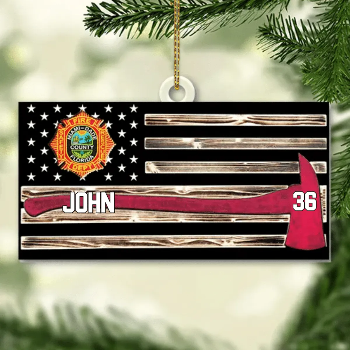 Personalized Firefighter Us Flag Ornament Firefighter American Flag Logo Cut Shaped Acrylic Ornament Two Sides M0402
