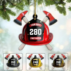 Personalized Firefighter's Helmet Flat Acrylic Ornament for Fireman, Axe Firefighter Christmas Ornament for Him