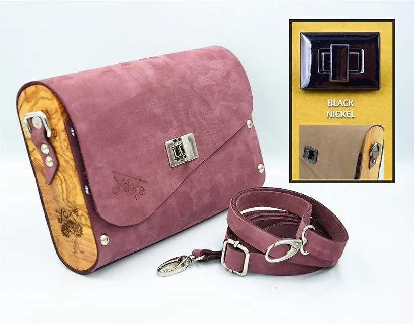 Purple leather wood women bag