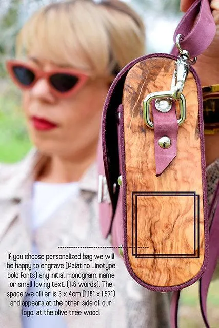Purple leather wood women bag