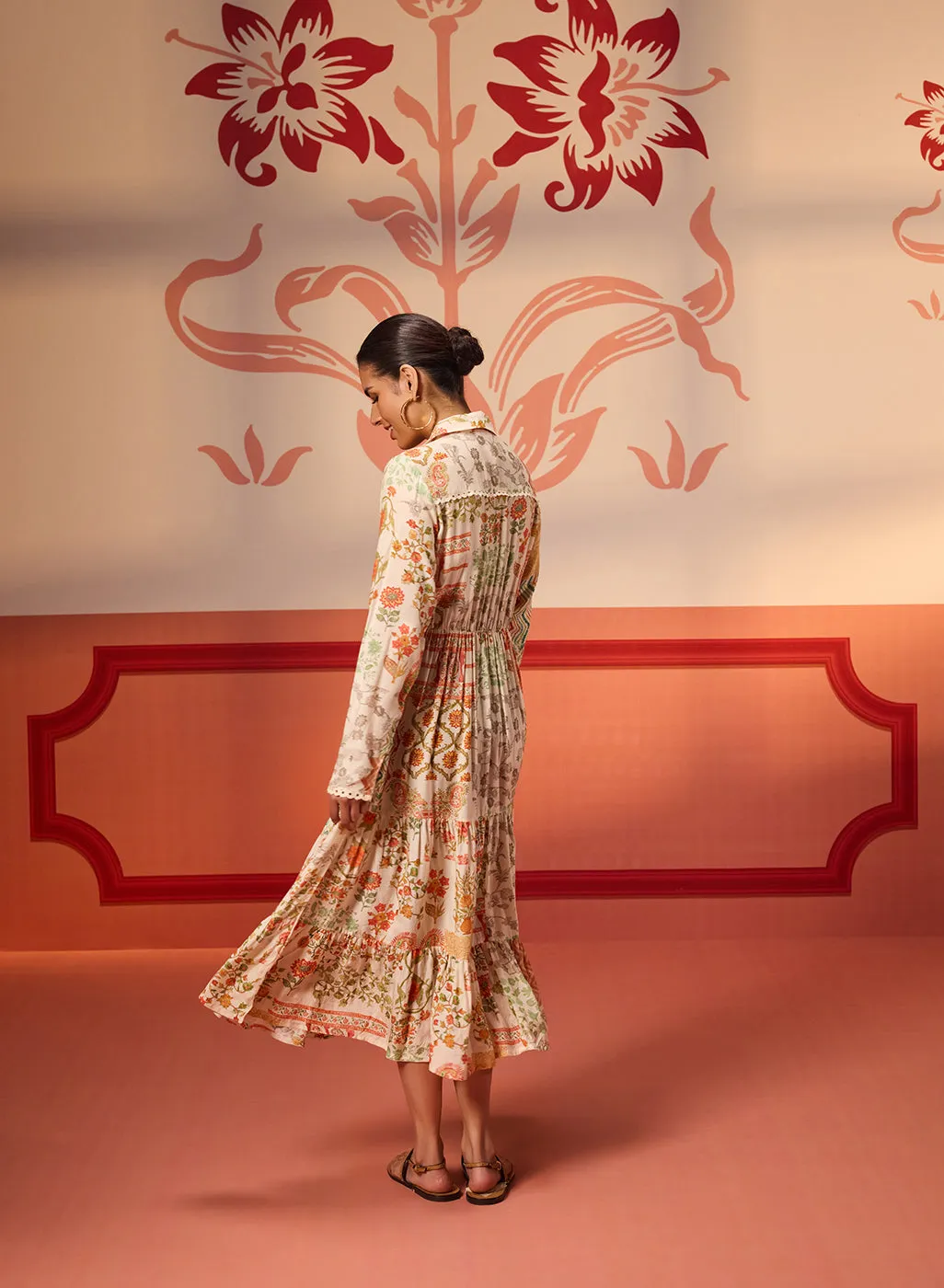 Rang Ivory Printed Viscose Silk Designer Dress for Women