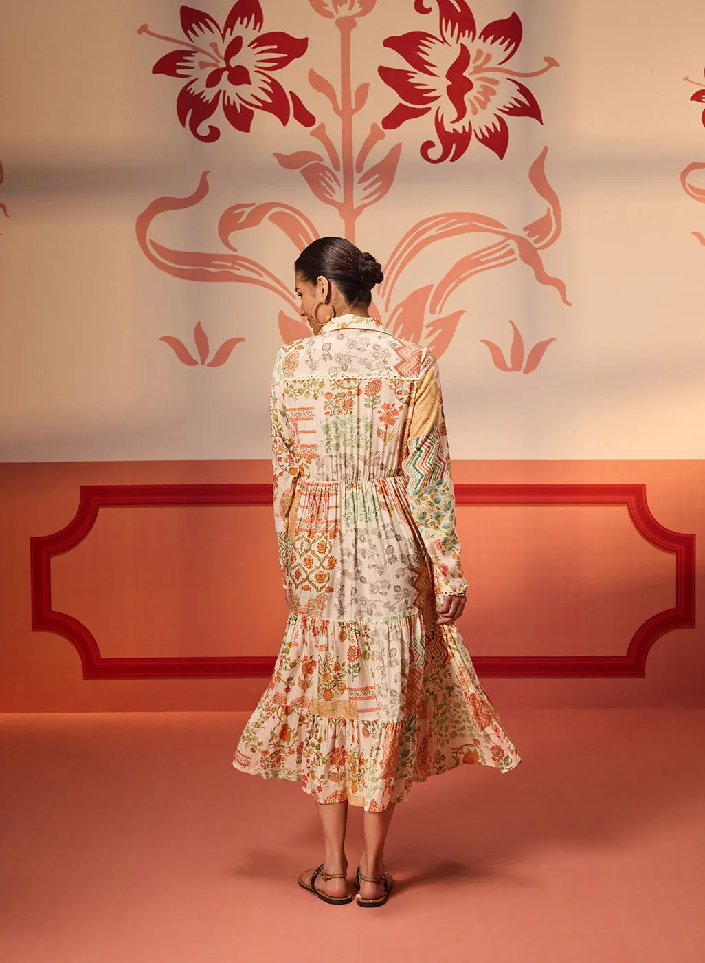 Rang Ivory Printed Viscose Silk Designer Dress for Women