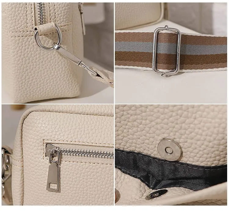 Rectangle Purse Handbag Tote with Guitar Strap: White