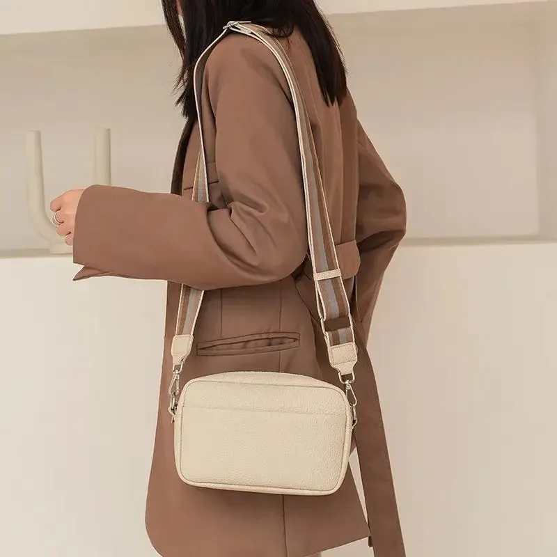 Rectangle Purse Handbag Tote with Guitar Strap: White