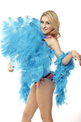 Single layer Turquoise Beginner’s Ostrich Feather Fan 25"x 45"