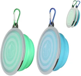 SLSON Collapsible Dog Bowls with Cover Lids,2 Pack Dog Travel Bowls Portable Foldable Cat Water Dish Bowl for Pets Walking Parking Camping,Light Blue and Green