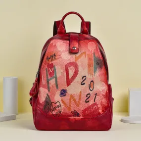 Small Womens Red Leather Hiking Backpack Purse Leather Rucksack Bag Knapsack