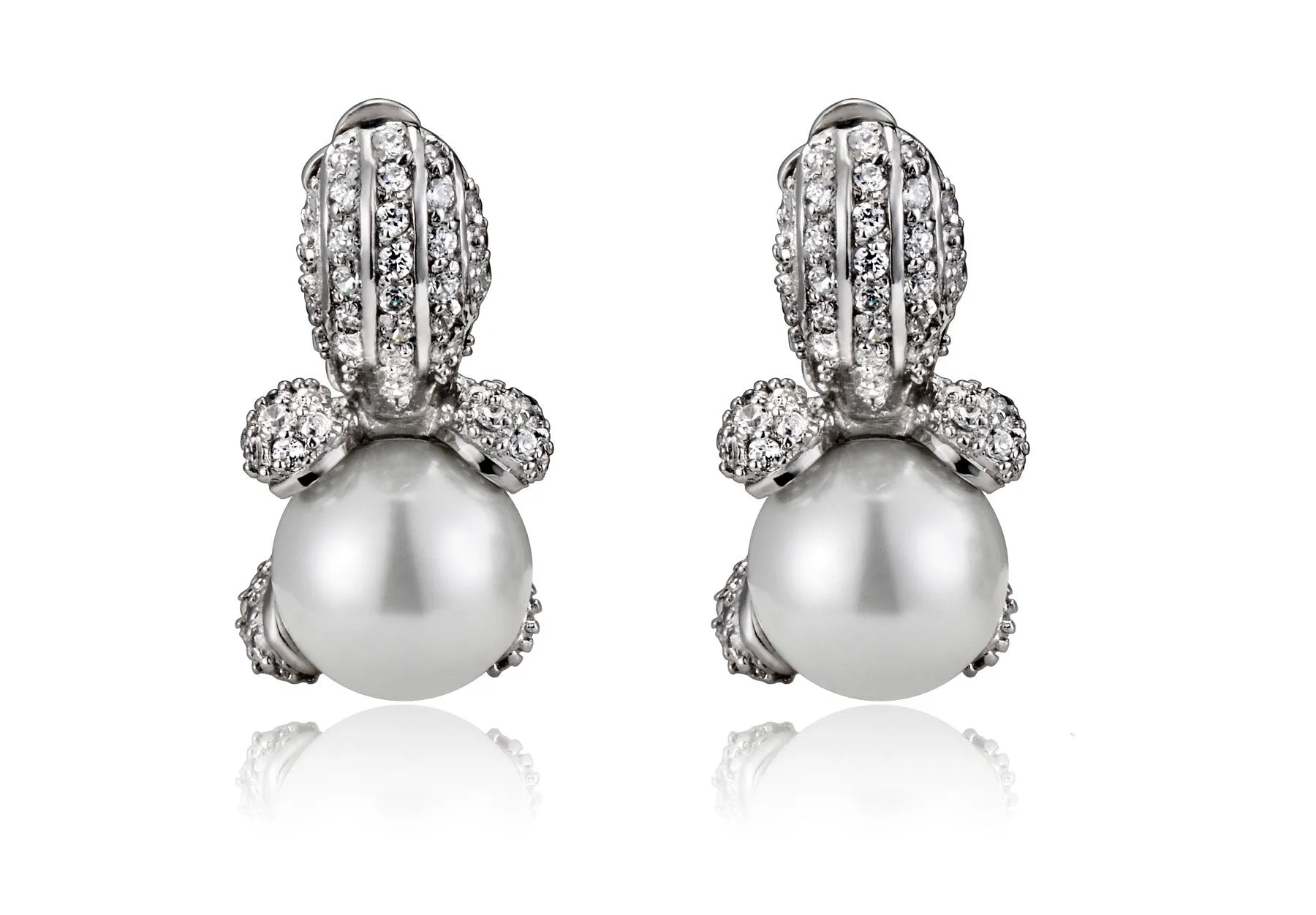 Sterling Silver Cubic Zirconia & Pearl Pear Drop Last Pair Earrings