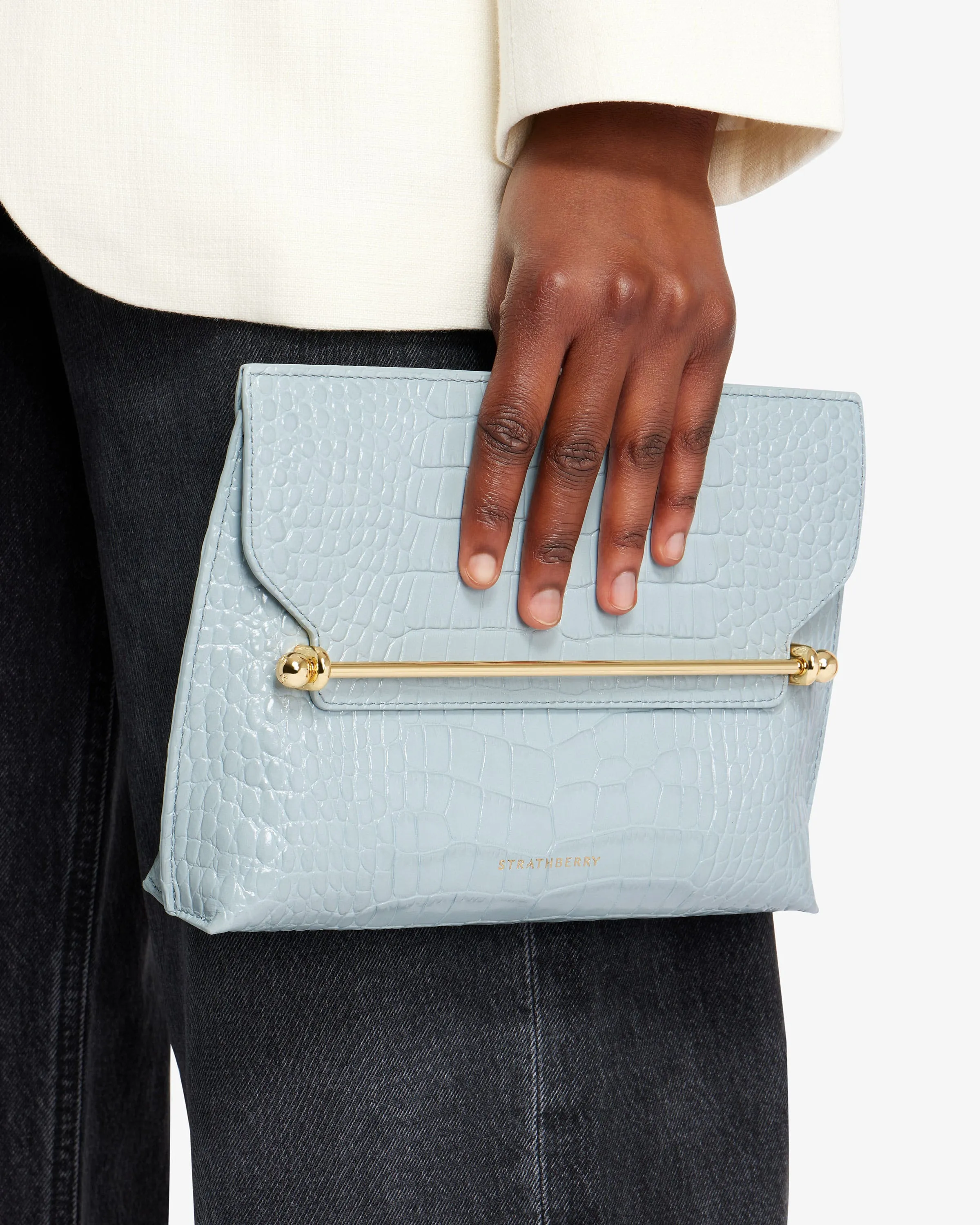 Stylist - Croc-Embossed Leather Duck Egg Blue