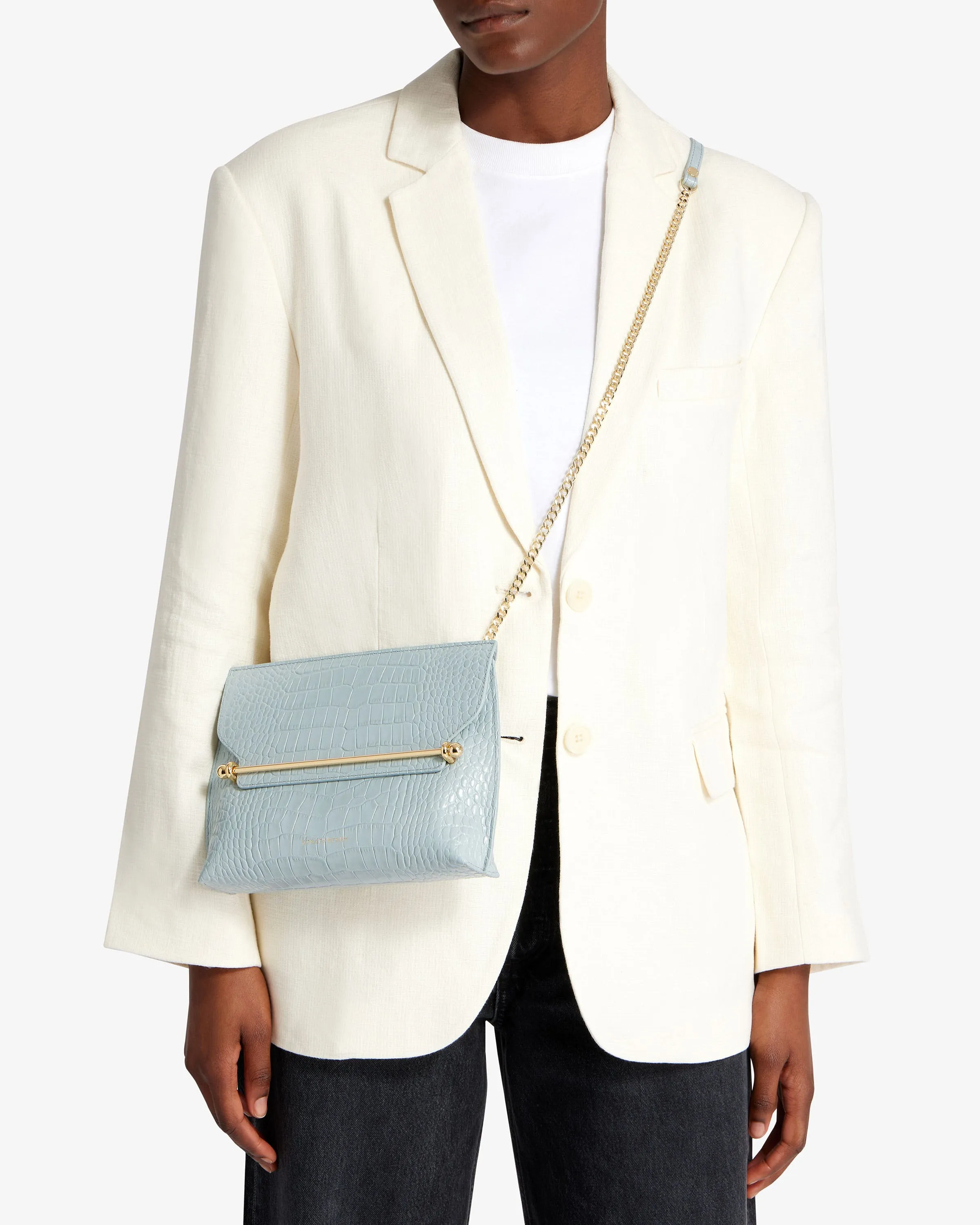 Stylist - Croc-Embossed Leather Duck Egg Blue