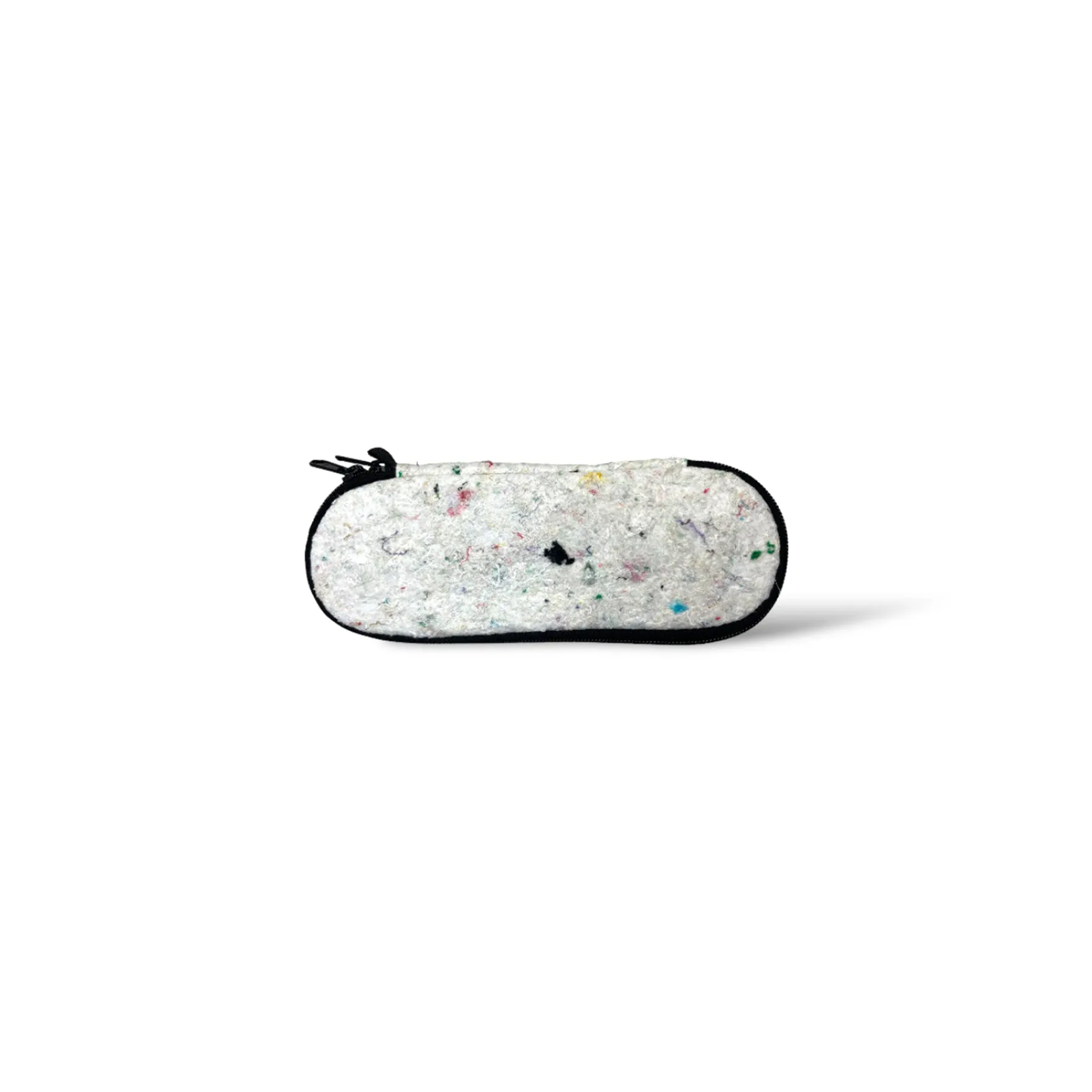 The Good Zippered Case in White Felt and Rescued Black Seat Belts (for cutlery and stationery)