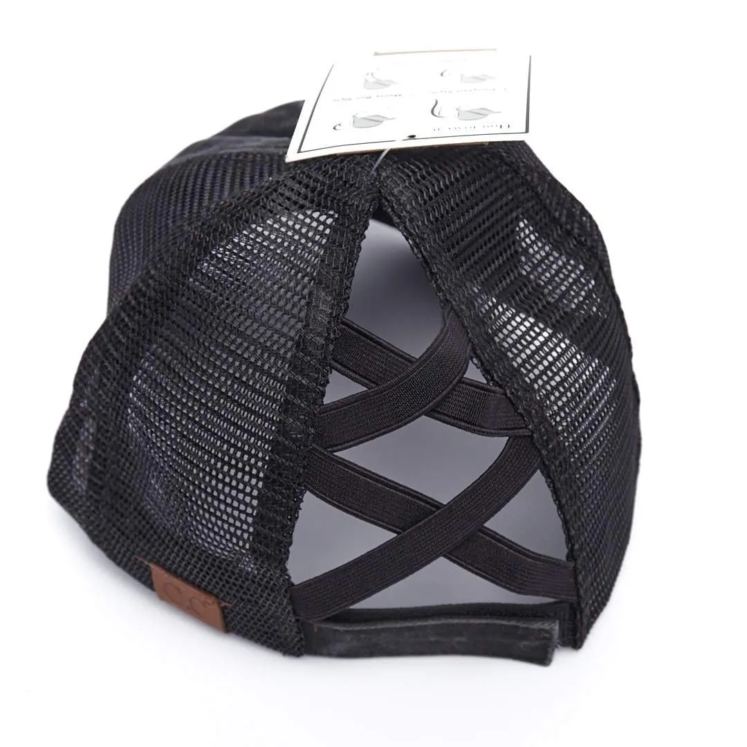 Thin Red Line Wife Badge Criss Cross High Ponytail Hat
